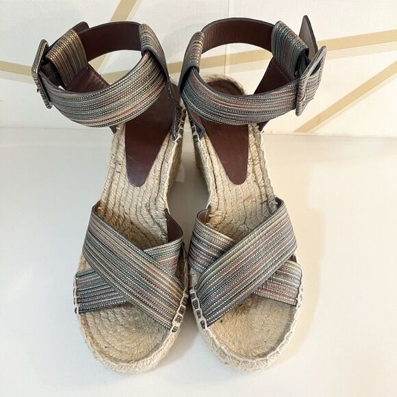 Vince Stefania Multicolor Espadrille Multi Stripe Wedge Heels Sandals Size 8 EUC - Picture 2 of 11